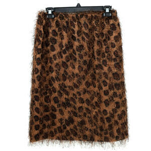 Harris Wallace Skirt Womens 4 Brown Fuzzy Animal Print Elastic Waist Lined Vtg